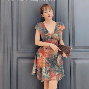 Summer floral Printed Mini Fit and Flare Dress Size Small